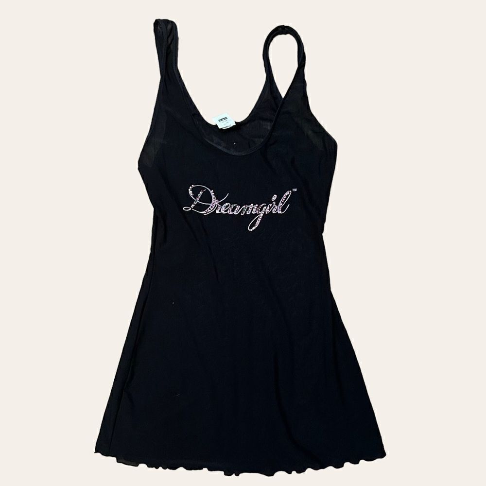 Micro Mesh Dream Girl Rhinestone Black Tank Top
